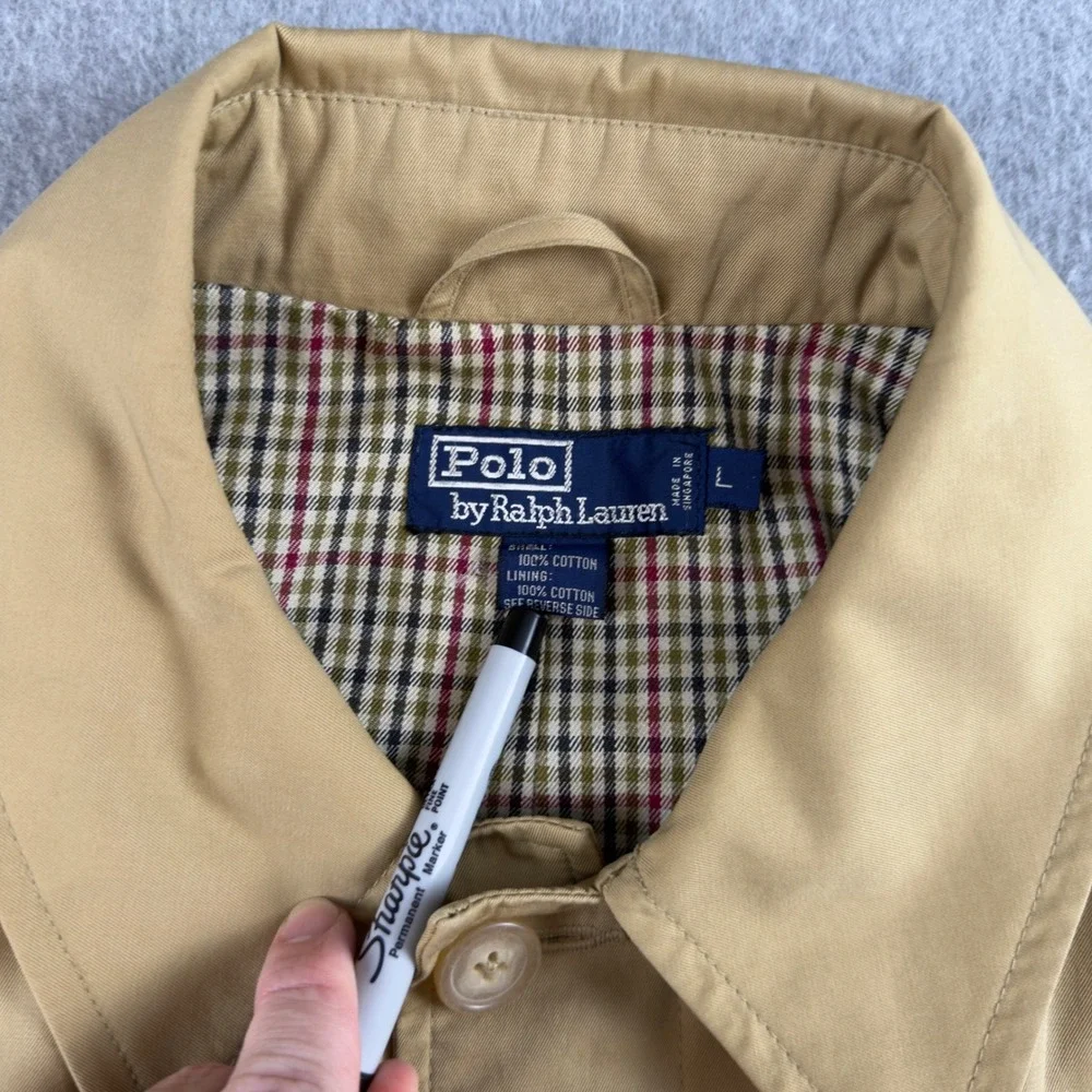 Vintage Polo Ralph Lauren Reversible Trench Coat Khaki Plaid Mens Large Belted